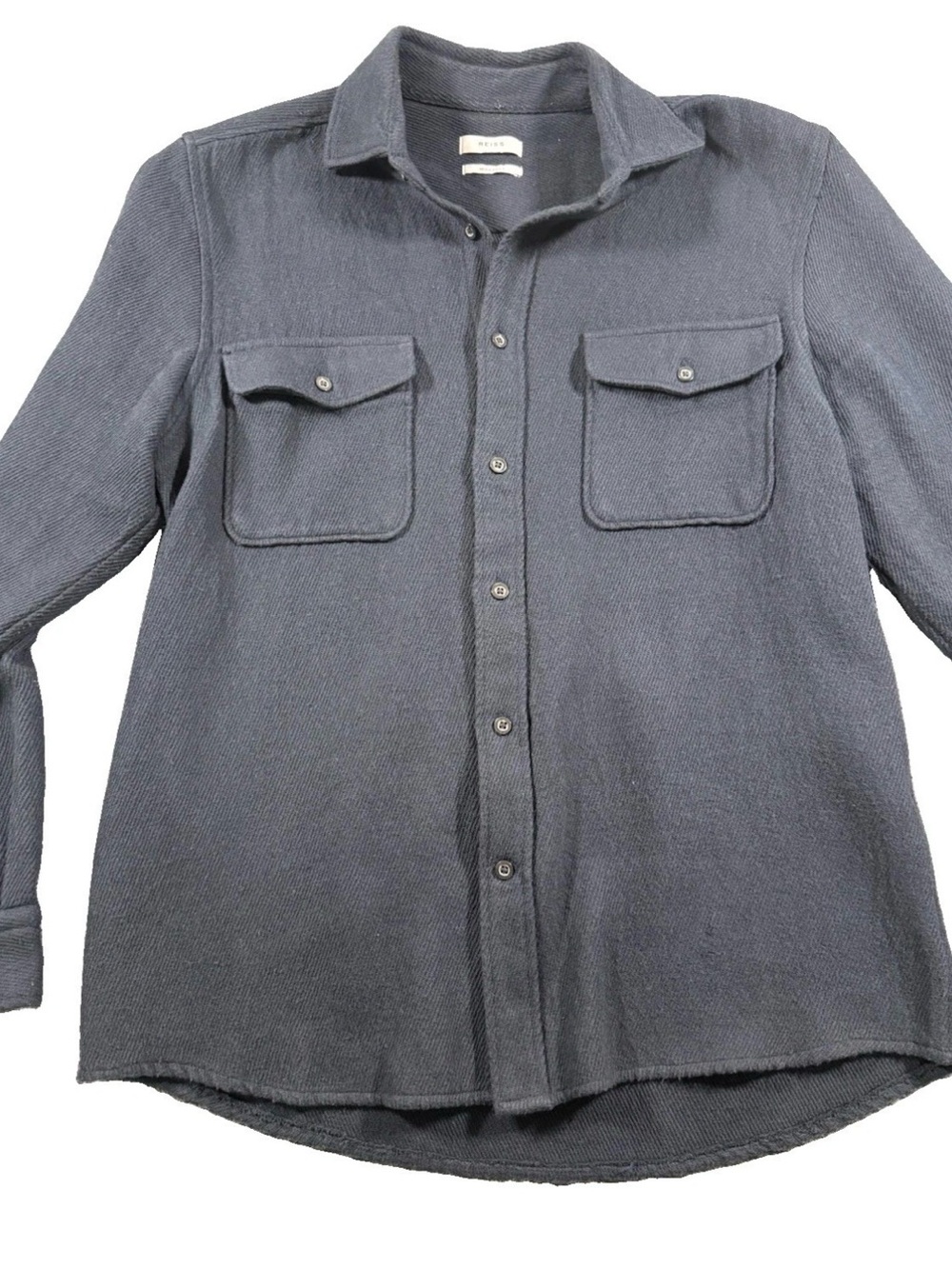 Reiss Judd Regular Fit Navy Overshirt Button Front Cotton Blend Men’s Large READ